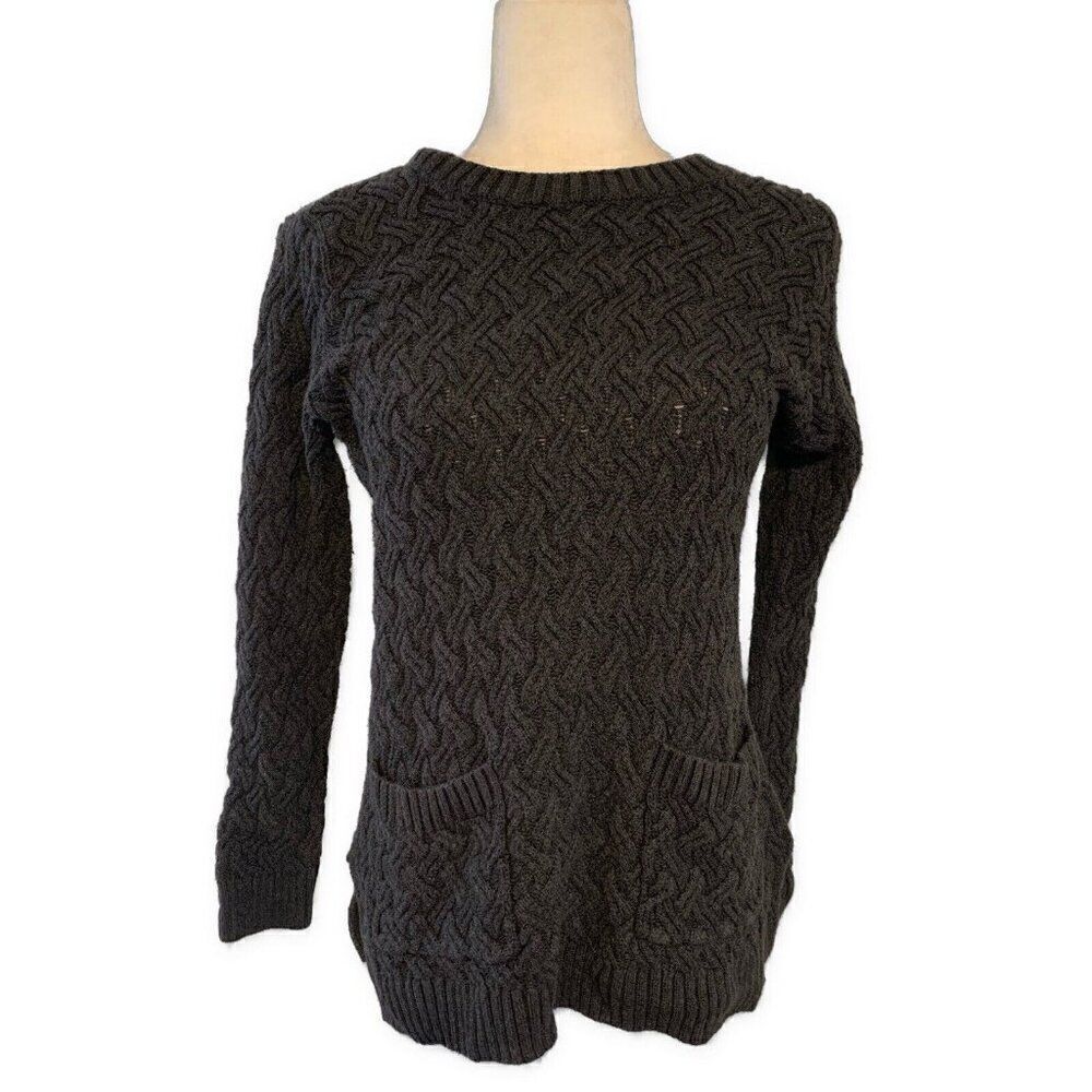 Jeanne Pierre Solid Gray Knit Crew Neck Long Sleeve Sweater Top Small